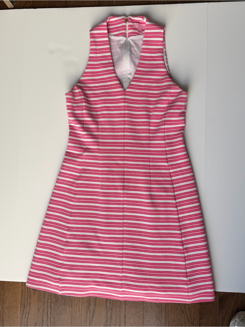 Lilly Pulitzer Pink White Stripe Knit Fit & Flare V-Neck Dress Size Medium